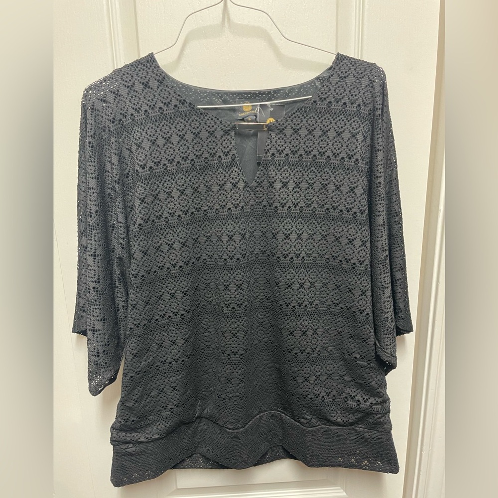 JM Collection Charcoal Lace Women's Blouse
